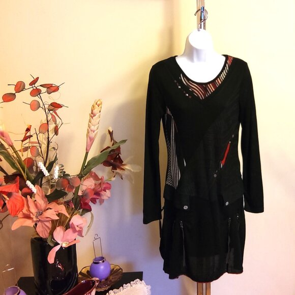 NWT SOGGO Paris Unique Designed Black Stretchy Cardigan Knit Sweater Dress M - Picture 8 of 10